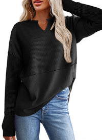 Raven Casual Sweater with V-Neck in Black