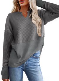 Raven Casual Sweater with V-Neck in Grey