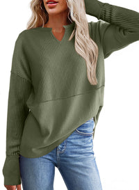 Raven Casual Sweater with V-Neck in Olive Green