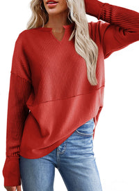 Raven Casual Sweater with V-Neck in Red