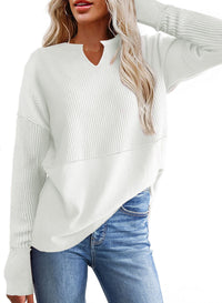 Raven Casual Sweater with V-Neck in White