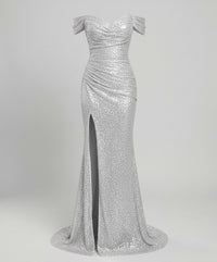 Raven Elegant Evening Dress in Silver