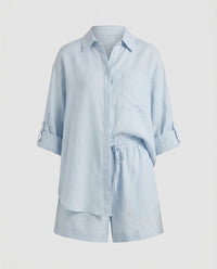 Raven Linen Shirt with Button Front and Pockets in Light Blue