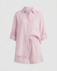 Raven Linen Shirt with Button Front and Pockets in Light Pink