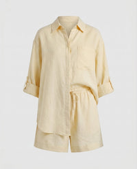 Raven Linen Shirt with Button Front and Pockets in Light Yellow