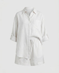 Raven Linen Shirt with Button Front and Pockets in White