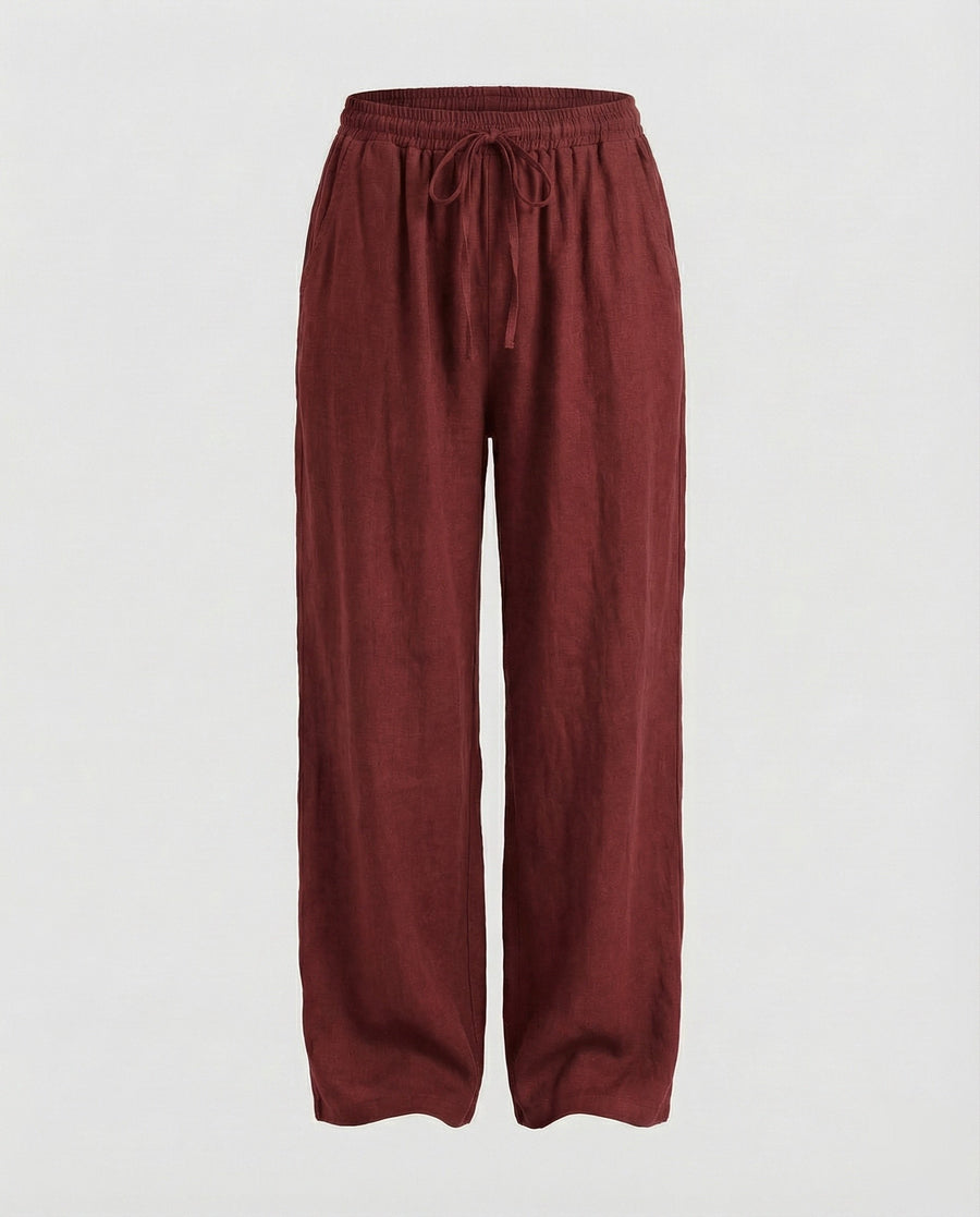 Raven Linen Trousers in Wine Red