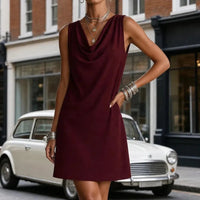 Ravenna Women's Cowl Neck Sleeveless Mini Dress in Burgundy