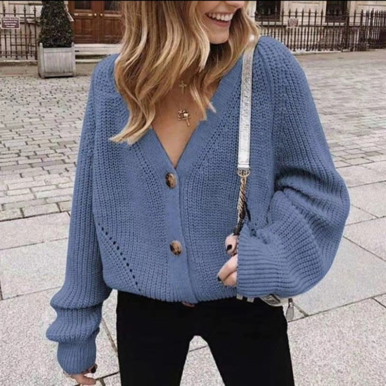 Raya Cardigan with V-Neck in Blue