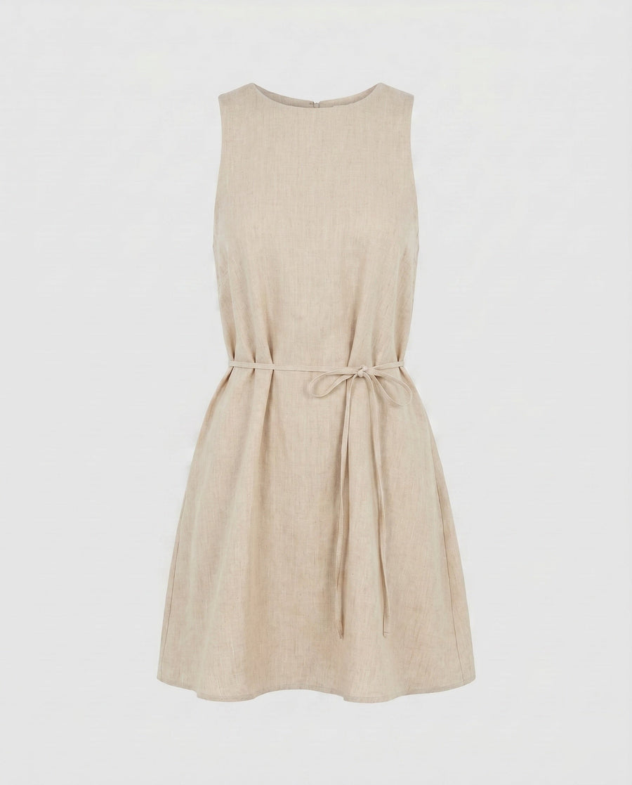 Raya Casual Dress with Belted in Linen