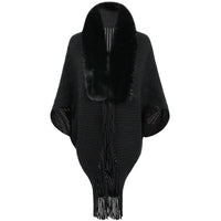 Raya Elegant Knit Poncho in Black