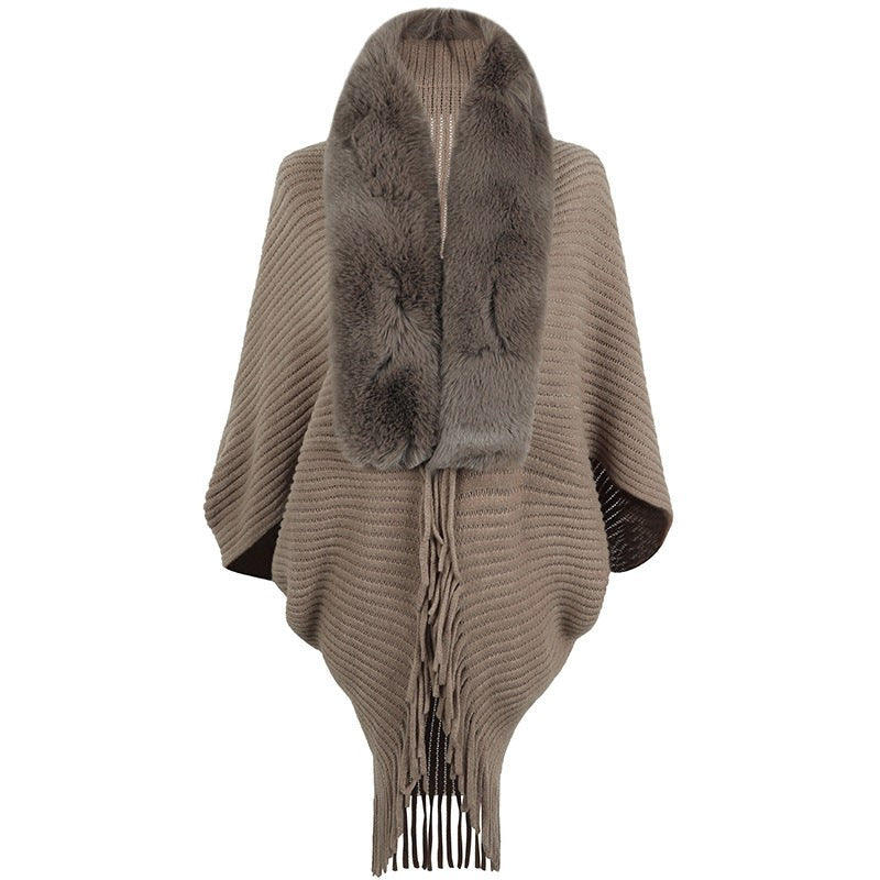 Raya Elegant Knit Poncho in Brown