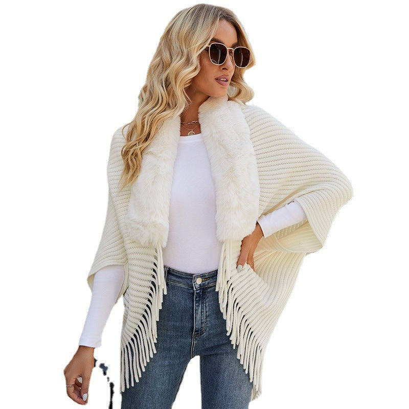 Raya Elegant Knit Poncho in Green