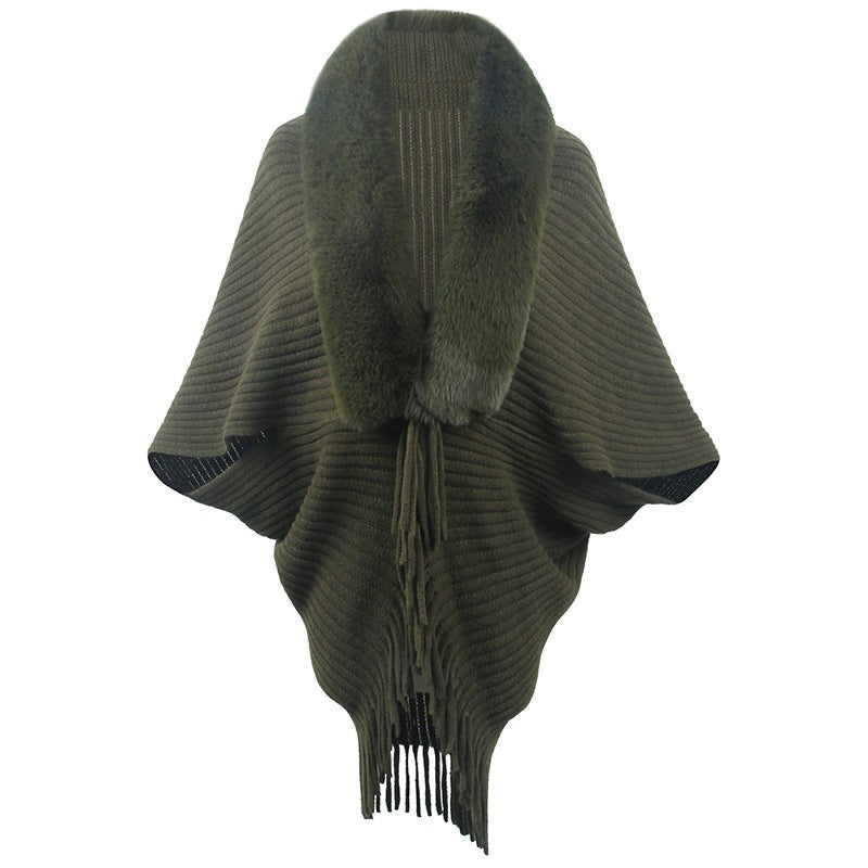 Raya Elegant Knit Poncho in Green