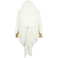 Raya Elegant Knit Poncho in Off White