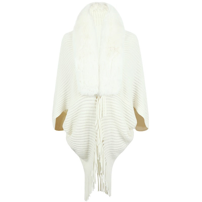 Raya Elegant Knit Poncho in Off White