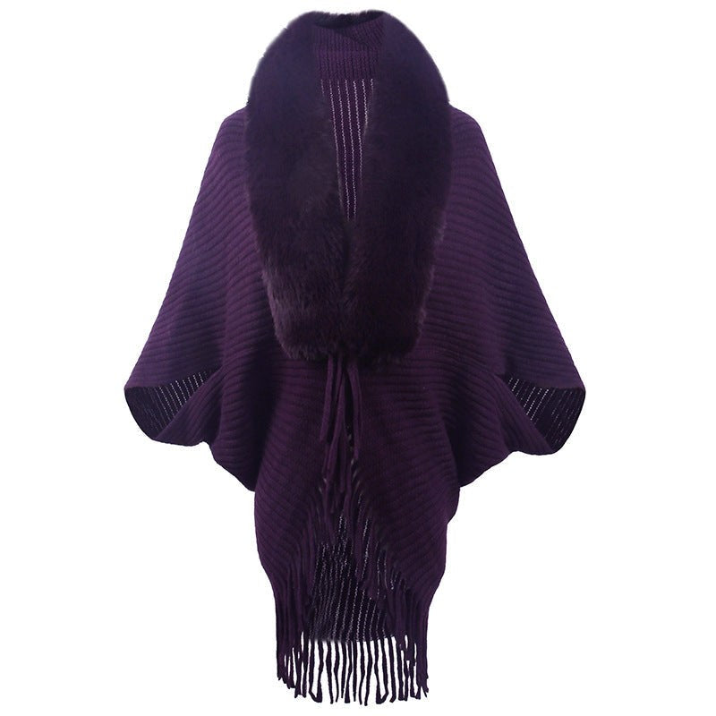 Raya Elegant Knit Poncho in Purple