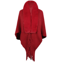 Raya Elegant Knit Poncho in Red