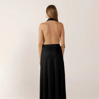 Raya Elegant Maxi Dress with V-Neck and Belted in Black