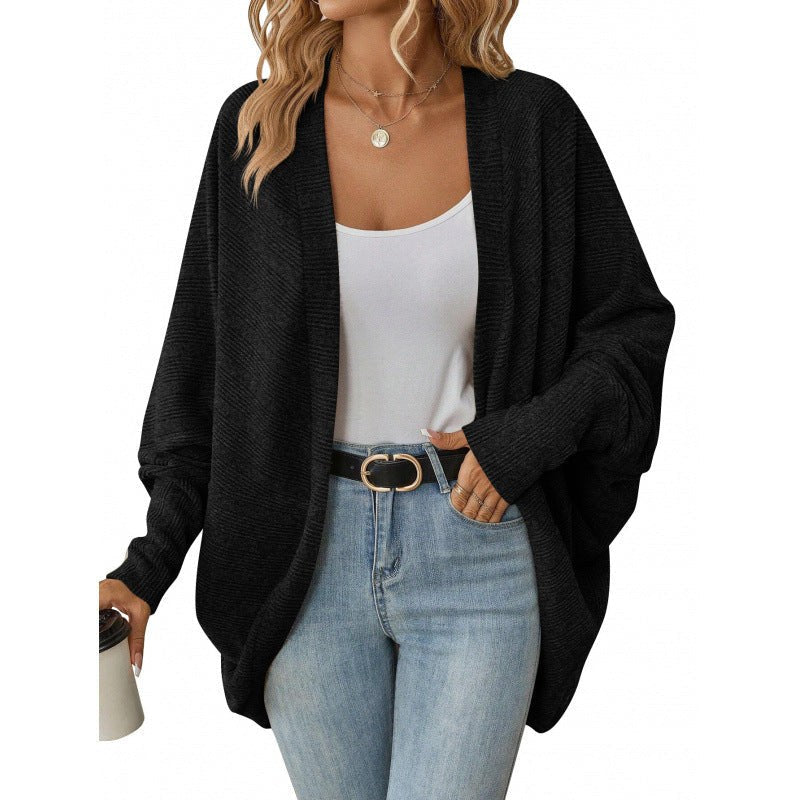Rebecca Casual Knit Cardigan with Oversized in Black