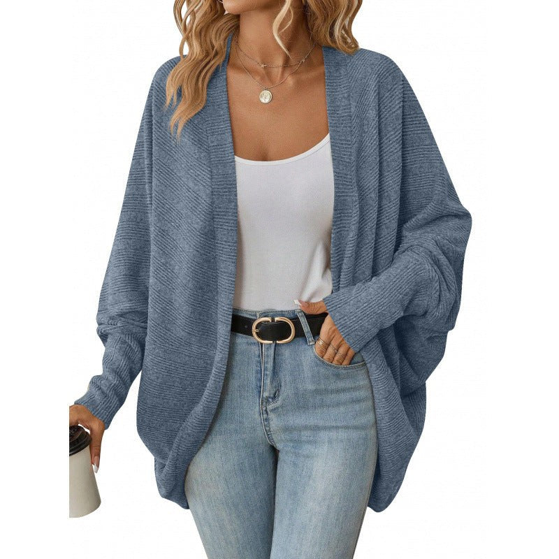 Rebecca Casual Knit Cardigan with Oversized in Blue