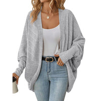 Rebecca Casual Knit Cardigan with Oversized in Light Grey