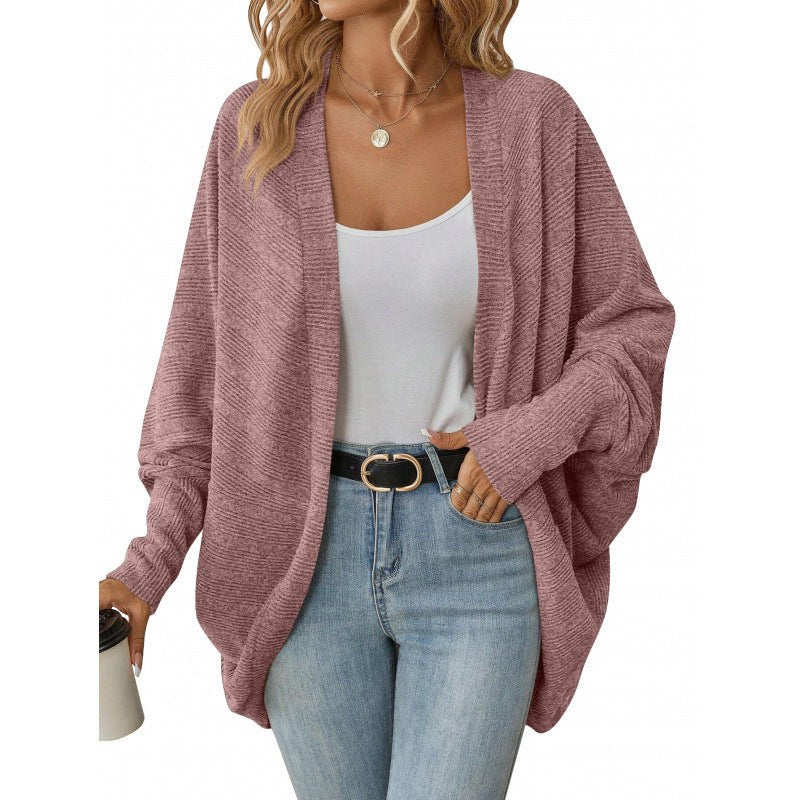 Rebecca Casual Knit Cardigan with Oversized in Pink