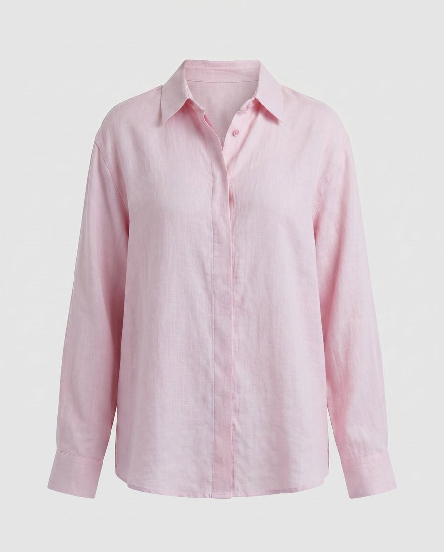 Rebecca Casual Linen Blouse in Light Pink