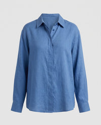Rebecca Casual Linen Blouse in Navy
