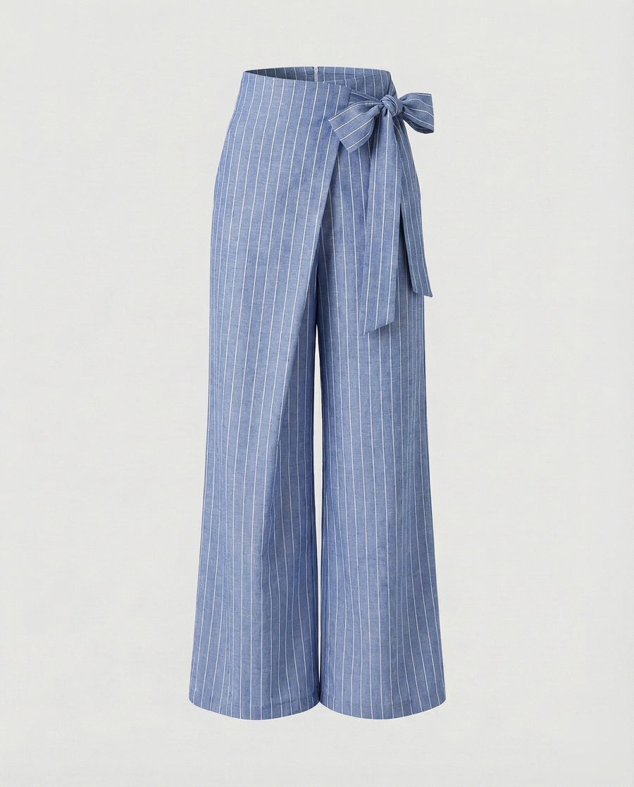 Rebecca Trousers with Pockets and Belted in Blue