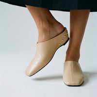 Reese Square Toe Leather Mule in Beige