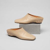 Reese Square Toe Leather Mule in Beige