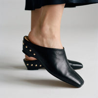 Reese Square Toe Leather Mule in Charcoal