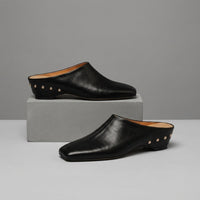 Reese Square Toe Leather Mule in Charcoal