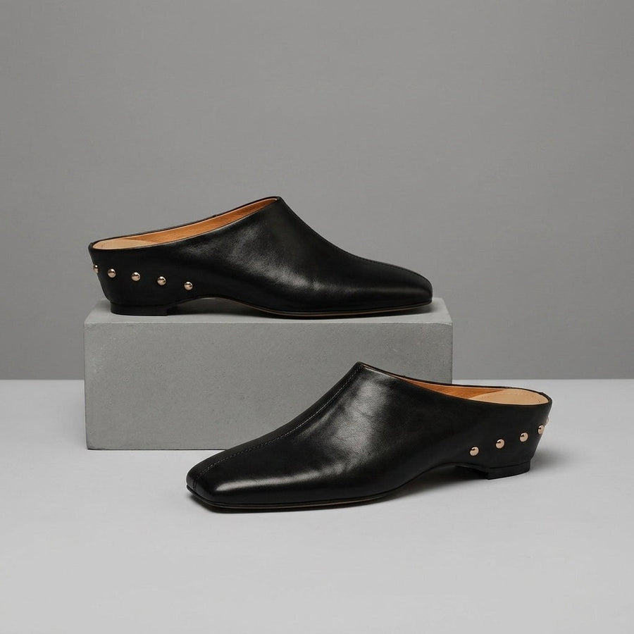 Reese Square Toe Leather Mule in Charcoal