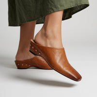 Reese Square Toe Leather Mule in Sienna Brown
