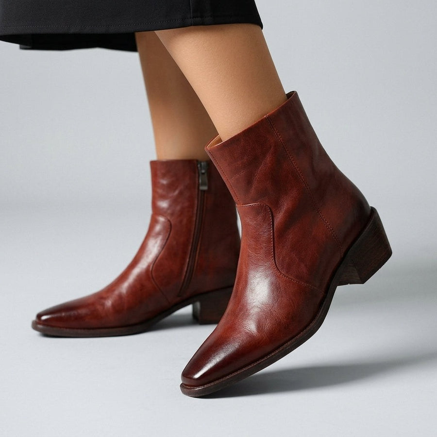 Reese Vintage Square Toe Boot in Chestnut Brown