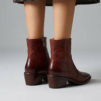 Reese Vintage Square Toe Boot in Chestnut Brown