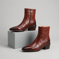 Reese Vintage Square Toe Boot in Chestnut Brown