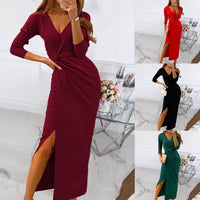 Regina Elegant Wrap Dress with V-Neck and Side Split