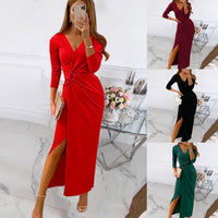 Regina Elegant Wrap Dress with V-Neck and Side Split