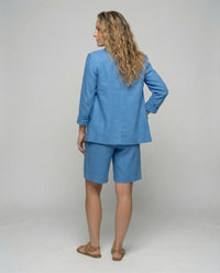 Regina Linen Blazer with Crew Neck and Fitted