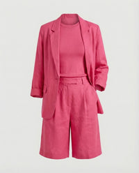 Regina Linen Blazer with Crew Neck and Fitted in Red