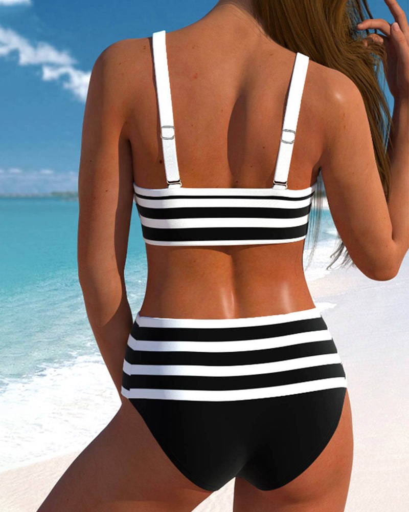 Regina™ Striped High-Waisted Bikini in Black