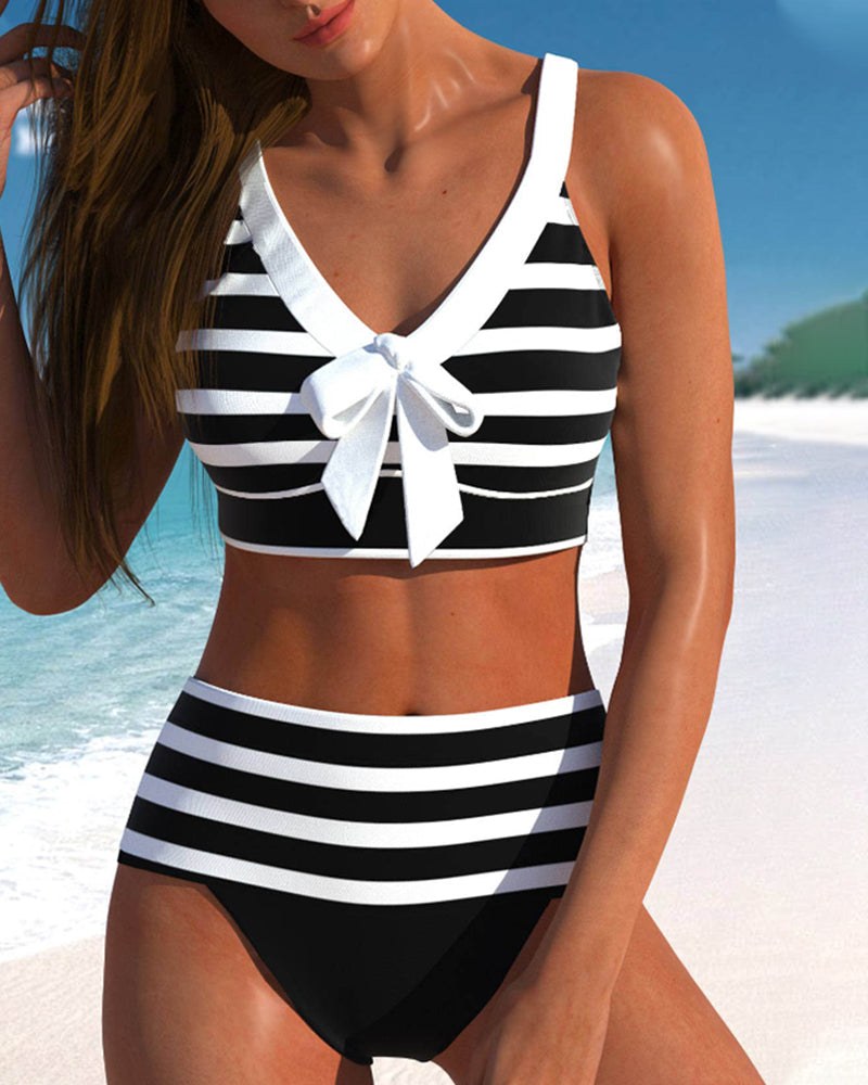 Regina™ Striped High-Waisted Bikini in Black