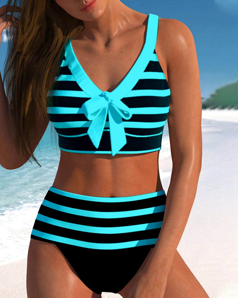Regina™ Striped High-Waisted Bikini in Blue