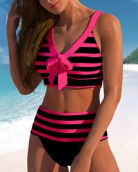 Regina™ Striped High-Waisted Bikini in Pink