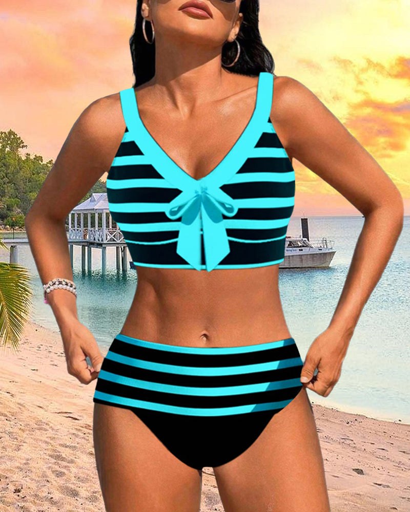 Regina™ Striped High-Waisted Bikini in Pink