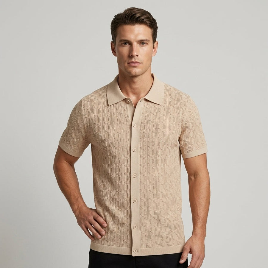 Reid Cable Texture Button-Up in Beige