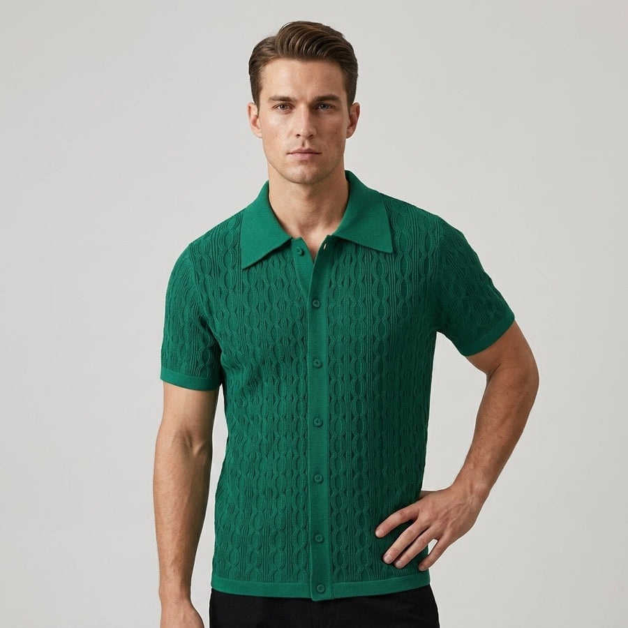 Reid Cable Texture Button-Up in Emerald